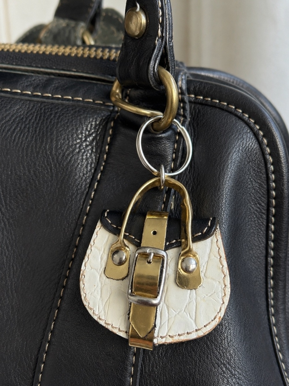 Genuine Leather Bag Charm Keychain- Bought from Italy!
